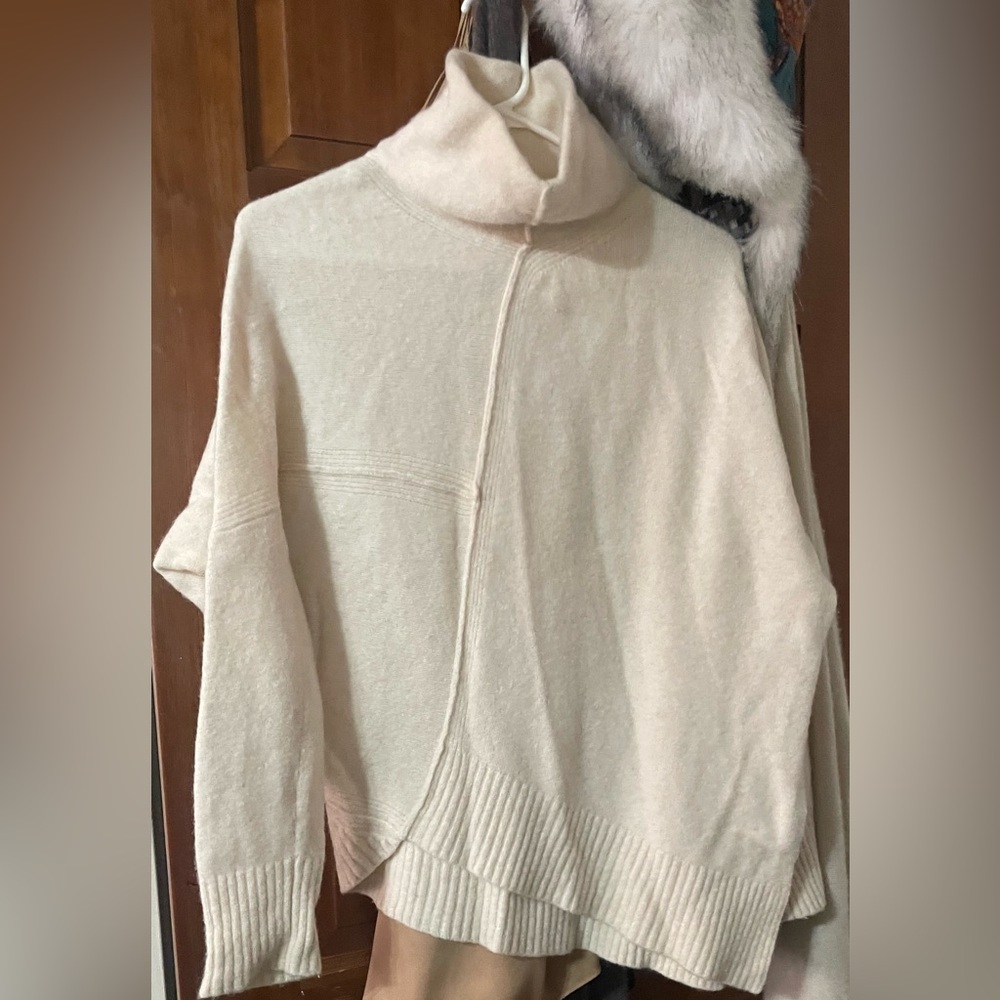 All Saints Cream Lock Roll Neck Sweater Wool Yak Blend